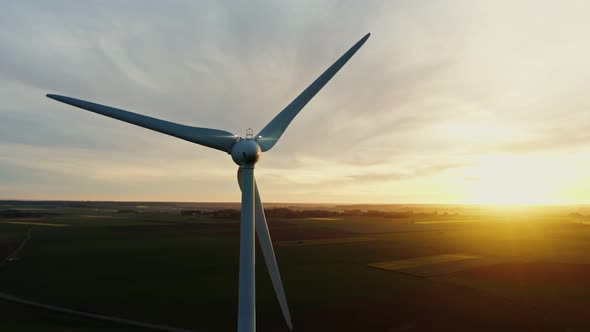 Horizontal Panning From a Drone View of a Wind Farm Among Fields