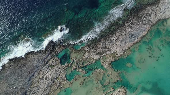 Landscape with Sea Waves, Cliff and Blue Lagoon, Aerial Shot