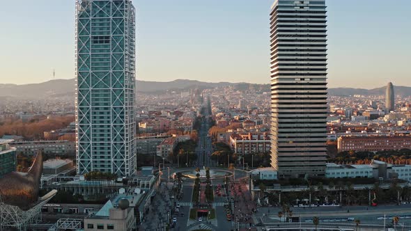 Aerial Panorama of Barcelona with Arts Hotel and Torre Mapfre