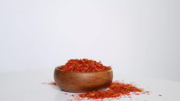 Wooden Bowl of Saffron Rotates Around Itself