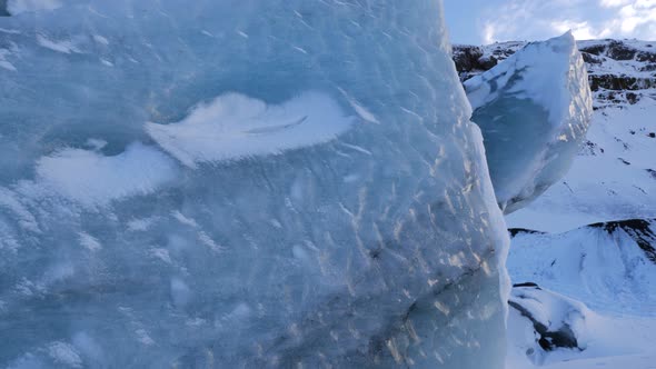 Iceland View Of Large Blue Glacier Ice Chunk In Winter 11