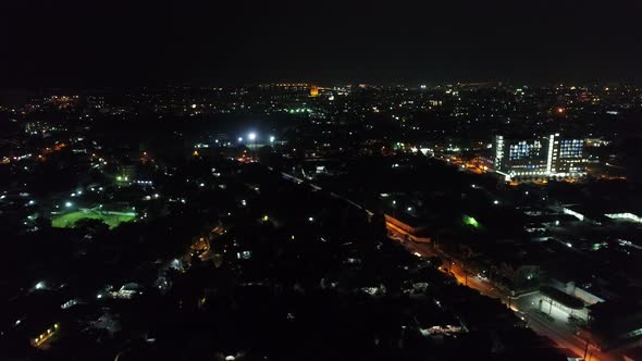 Vientiane city in Laos by night seen from the sky