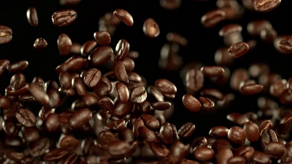 Super Slow Motion Shot of Exploding Premium Coffee Beans at 1000Fps