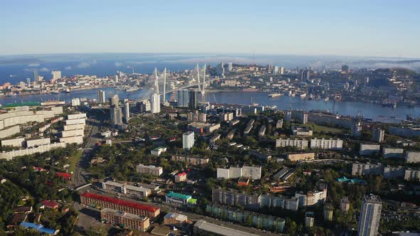 Aerial View of Residential Areas of Vladivostok City at Sunrise