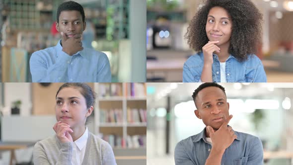 Collage of Different Races People Doing Brainstorming Thinking