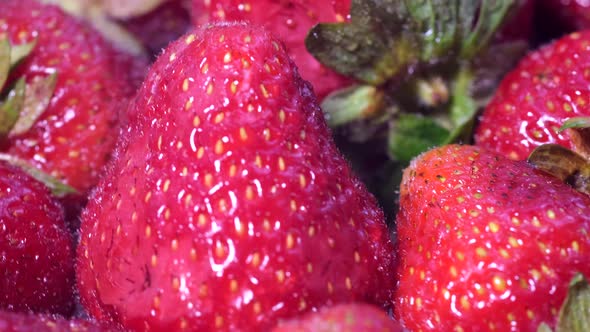 Beautiful Cultivated Deep Red Strawberries Strawberry Large Group Rotating Closeup