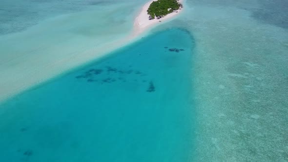 Aerial drone sky of exotic island beach by ocean and sand background