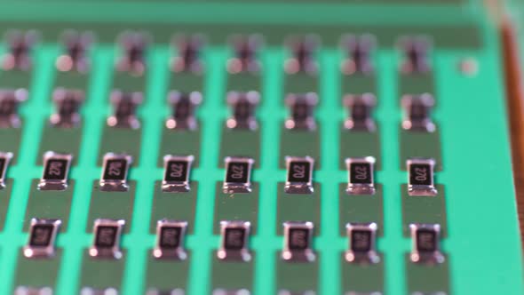 Slider Pan Shot of a a Panel of SMD Resistors