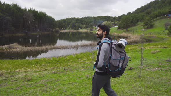 Nature walk against the lake.