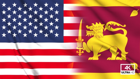 USA And Sri Lanka Flag Waving Slowly Looped