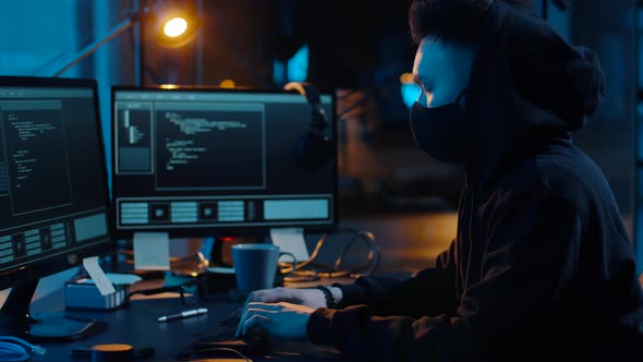 Hacker Using Computer for Cyber Attack at Night 24