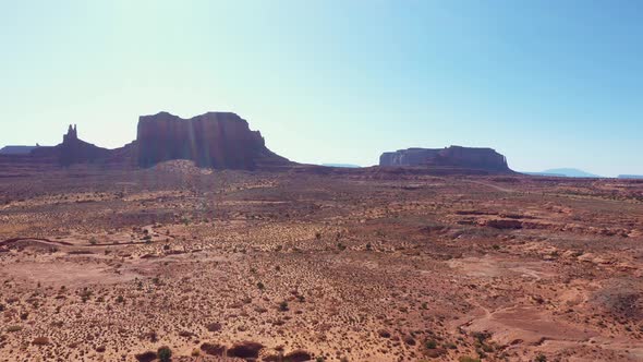 Monuments Valley In Arizona And Utah Famous Sunny American Desert Aerial View