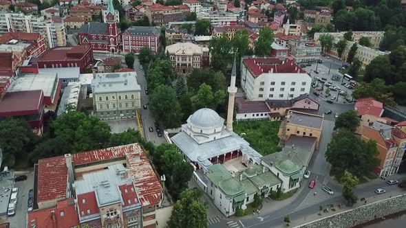 Beautiful View Of The Emperors Mosque In Sarajevo On The Banks Of The Milyacka V2