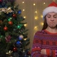 Young Sad Woman in Christmas Santa Hat - VideoHive Item for Sale