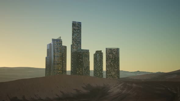 City Skyscrapers at Night in Desert