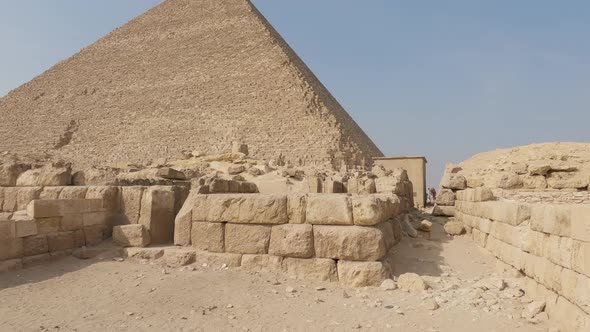 Sand blocks in front of the Pyramid of Khufu, at the Giza pyramid complex, in sunny Egypt, Africa -