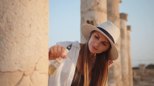 Portrait of Beautiful Female Adventurer Posing and Looking at Camera