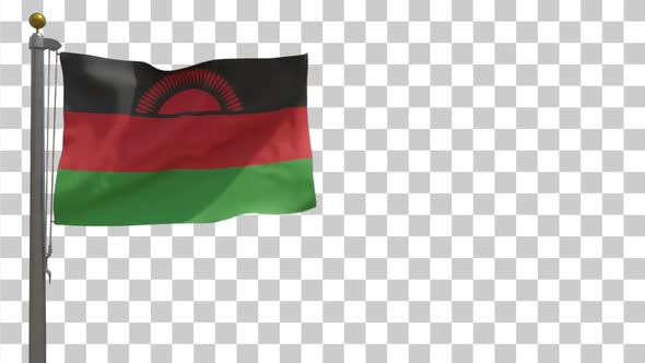 Malawi Flag on Flagpole with Alpha Channel - 4K