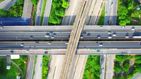 4K : Top view of Highway road junctions.