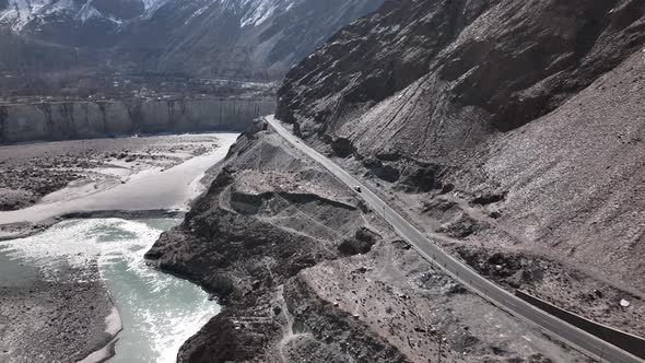 Karakoram Highway through Khunjerab National Park in Hunza Valley, Gilgit-Baltistan, Pakistan.