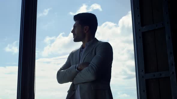 Closeup Manager Silhouette Resting Panorama Window