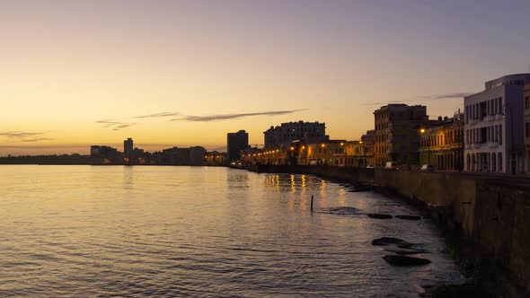 Beautiful Time Lapse view of the Old Havana City, Capital of Cuba, by the Ocean Coast during a vibra