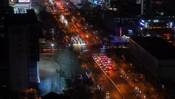 Heavy Traffic on Beijing Highway Crossing in China Timelapse