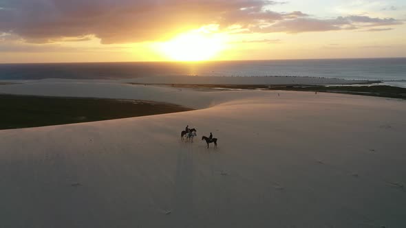 Sand dunes mountains and rain water lagoons at northeast brazilian paradise.