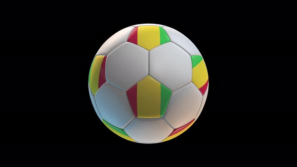 Soccer ball with flag Mali, on black background loop alpha