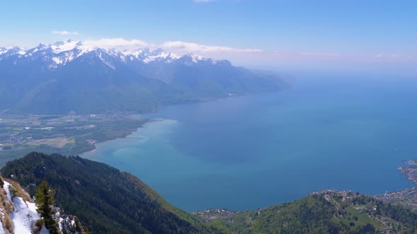 Panoramic View From the Top of the Mountain Rochers De Naye on Lake Geneva, Montreux, Switzerland