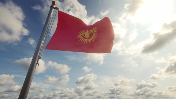 Kyrgyzstan Flag on a Flagpole - 4K