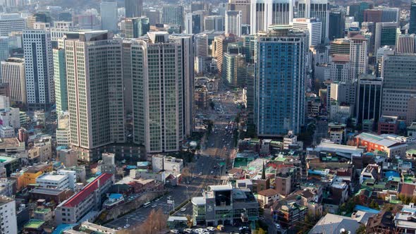 Timelapse Seoul High Buildings Against Hilltop Silhouettes