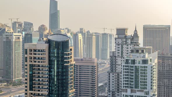 Aerial Top View of Dubai Marina Evening Timelapse