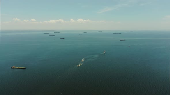 Manila Bay with Ships Aerial View