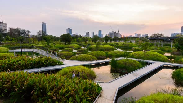 TIme lapse view of Benchakitti Park in evening time