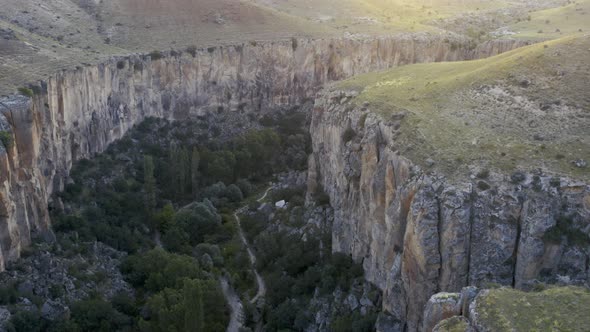 Ihlara Valley Canyon View From Air During Sunrise