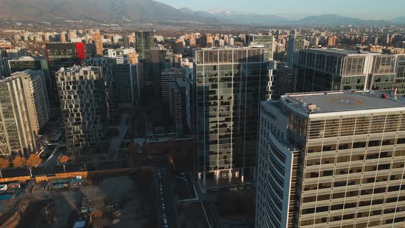 Flying Over The High-rise And Commercial Buildings In Municipality Of Las Condes, Santiago City, Chi