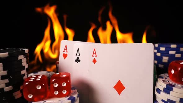 Gambling Chips Dices Poker Cards And Fire 