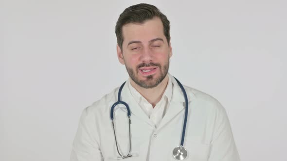 Portrait of Doctor Talking on Online Video Call White Screen