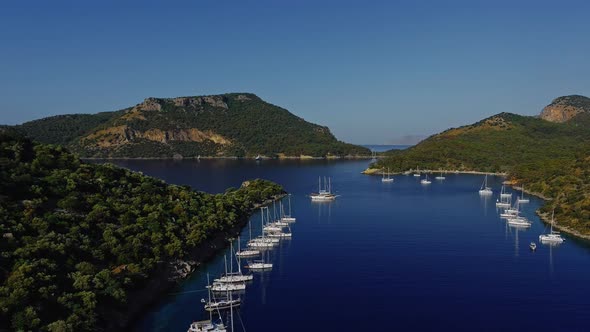 Aerial Footage of the Picturesque Bay of the Many Islands Near Marmaris Participants of the Sailing