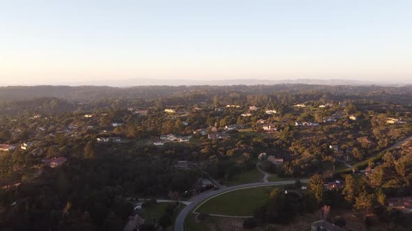 Town of Prunedale surrounded by beautiful nature, aerial drone above view