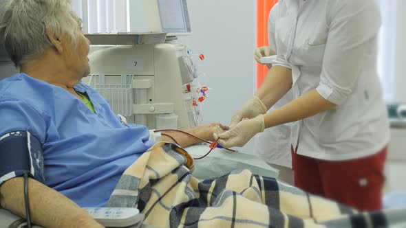 Hemodialysis Center. Connecting a Person