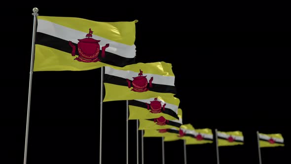 Brunei  Row Of Flags Animation Include Alpha Channel