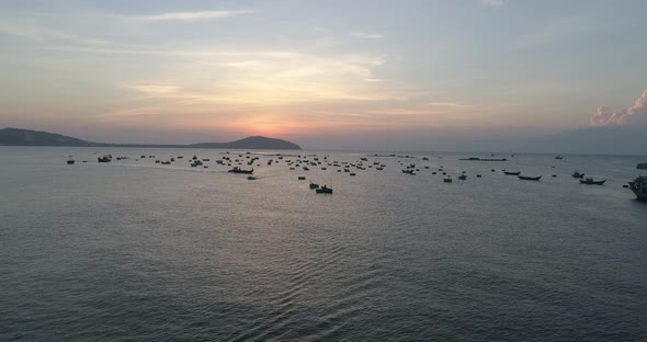 Top view, aerial view fishing harbor market from a drone