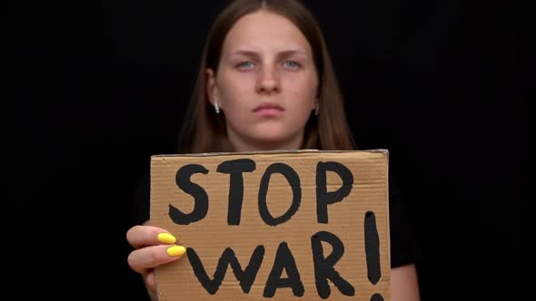 Upset Ukrainian Poor Girl Protesting Against the Military Conflict