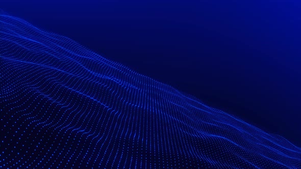 Abstract Digital Blue Particle Wave motion background.