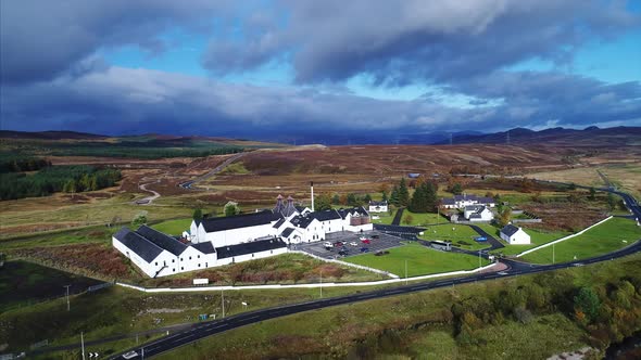 Aerial of a Distillery in Dalwhinnie Scotland