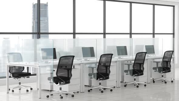 Office Desk With Glass Partition Dividing Them