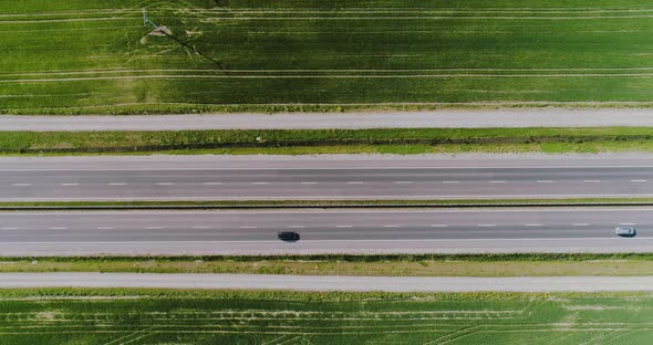 Car Passing Highway Aerial View