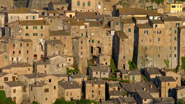 Houses of Sorano Village in Southern Tuscany, Panning Shot